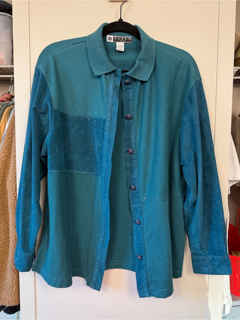 Vintage Teal Patchwork Button-Up Shirt / Shacket Size Large